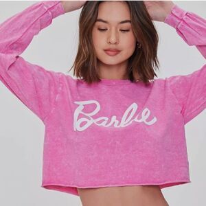 Barbie forever 21 acid wash crop long sleeve tee NWOT